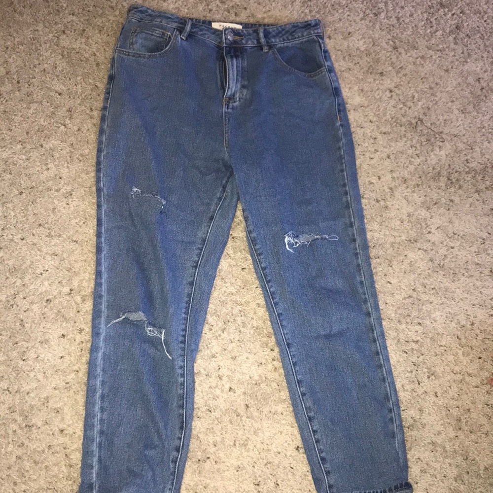 Distressed mom jeans